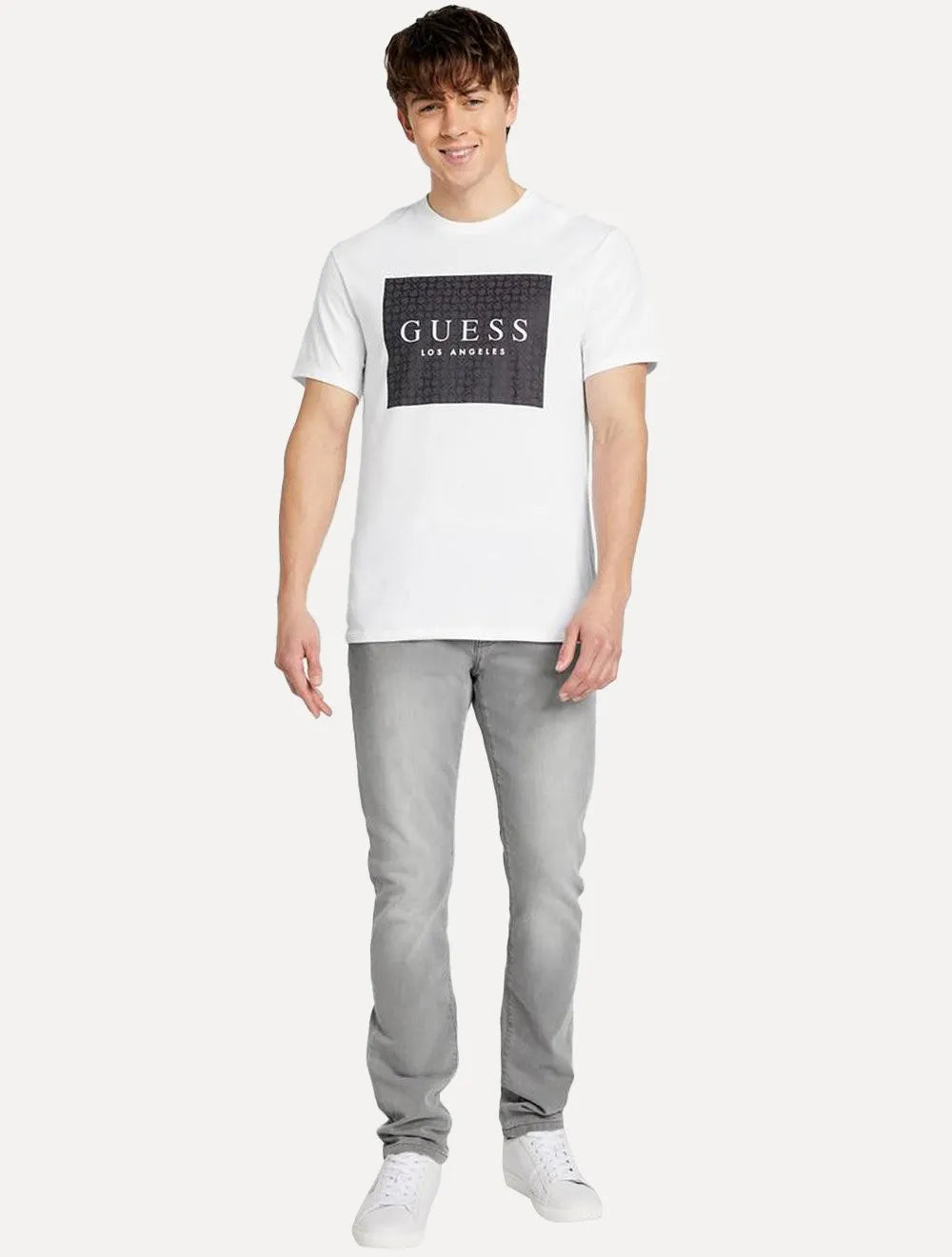 Camiseta Guess Masculina Los Angeles Rubber Logo Block Branca