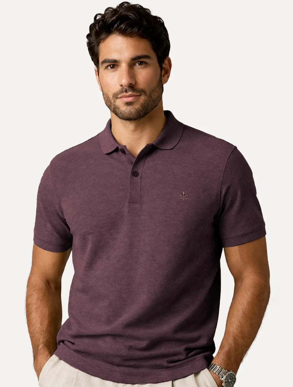 Polo Dudalina Masculina Piquet Basica Logo Bordado Roxo Escuro