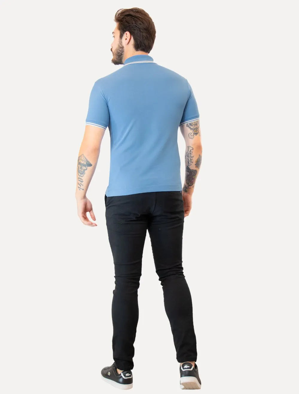 Polo Lacoste Masculina Classic Fit Piquet White Stripes Azul