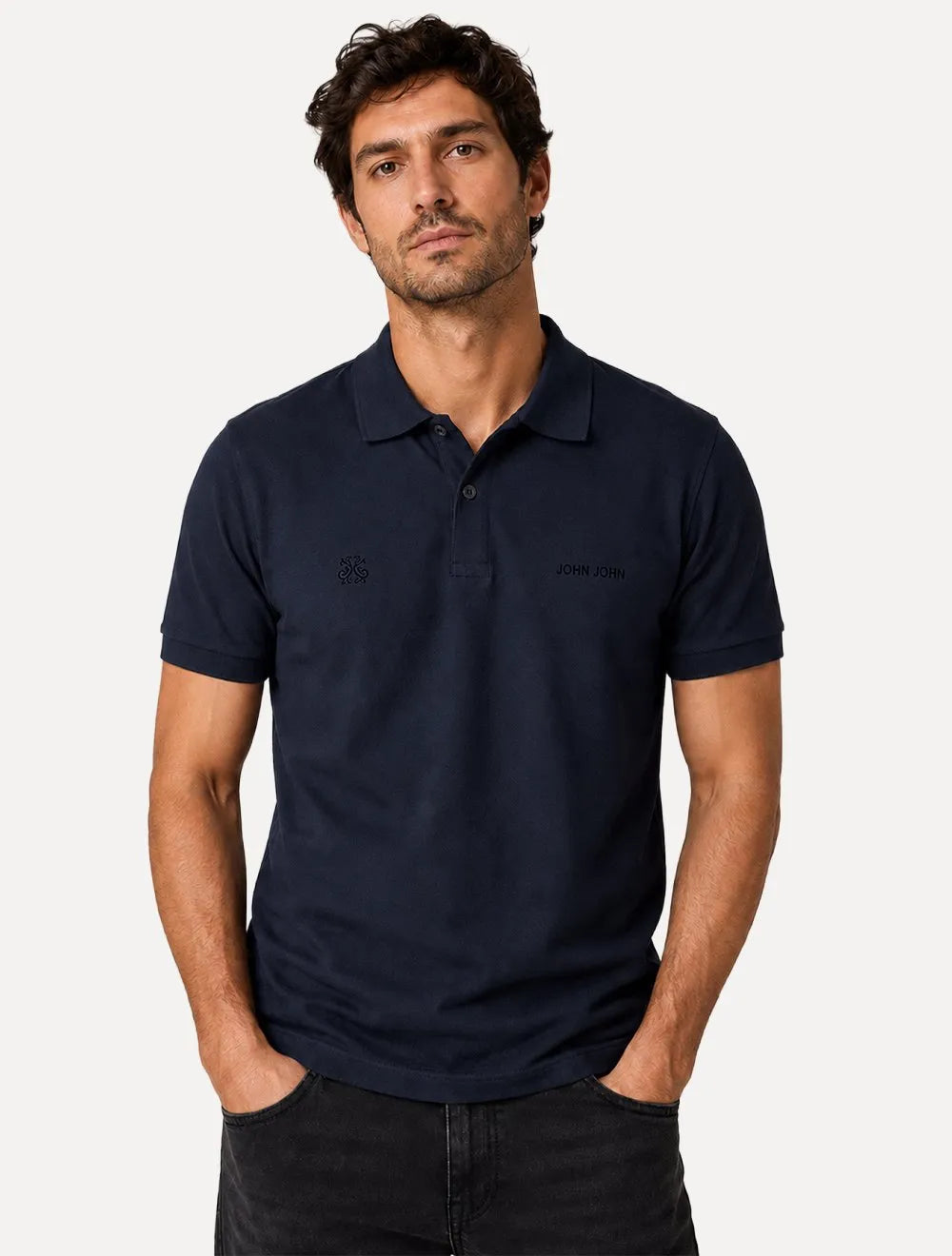 Polo John John Masculina Regular Fit Key Left Azul Marinho