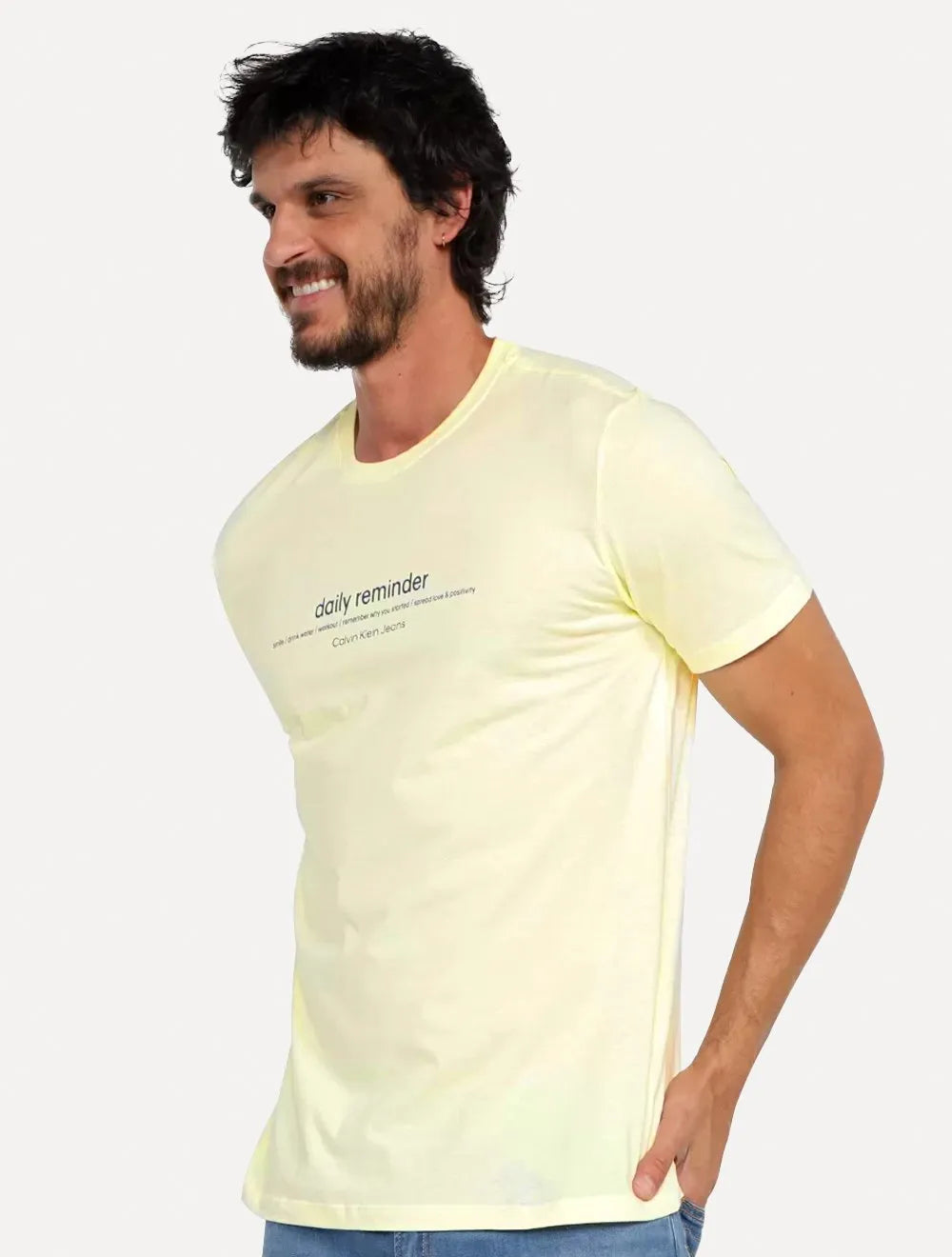 Camiseta Calvin Klein Jeans Masculina Daily Reminder Amarelo Claro