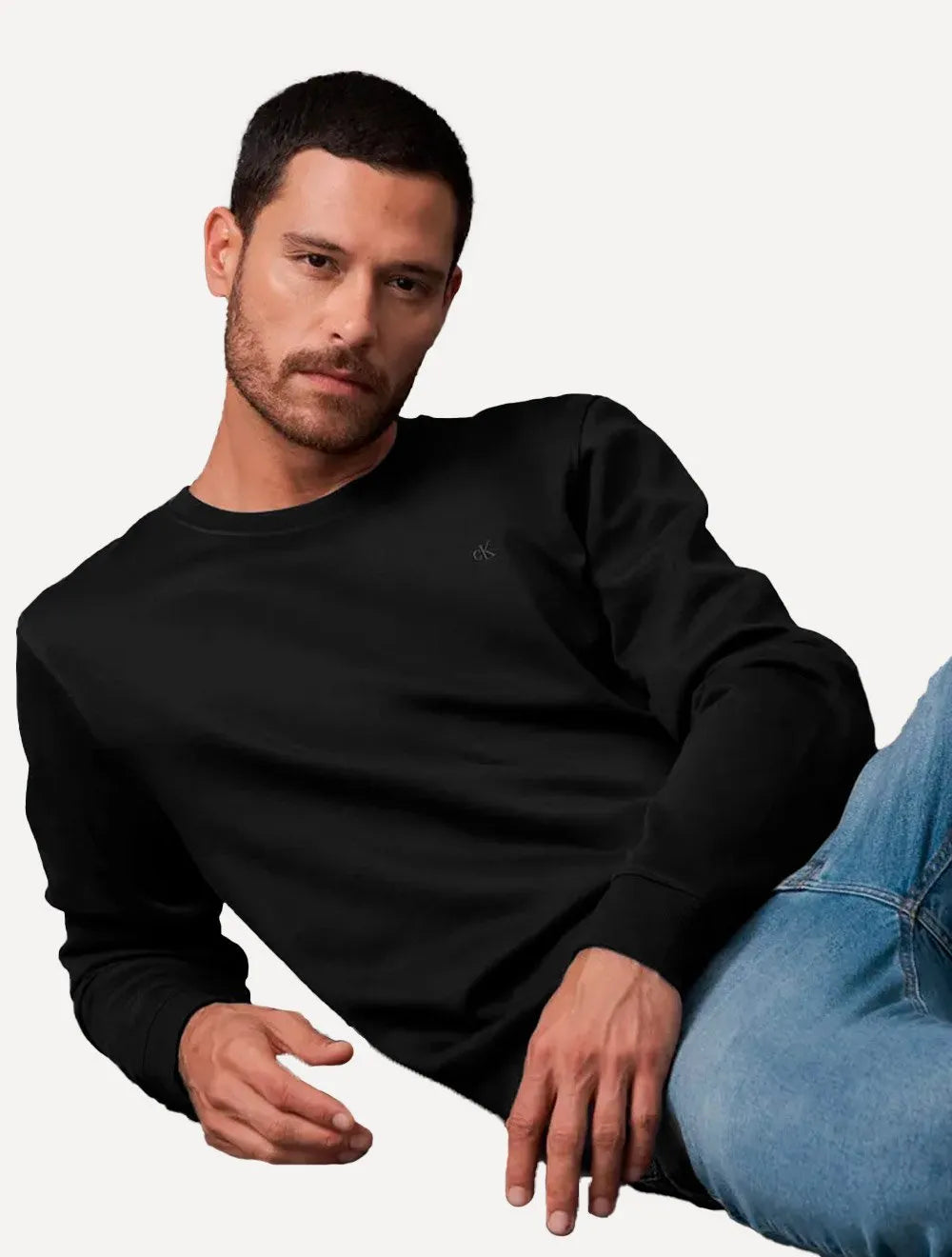 Moletom Calvin Klein Jeans Masculino Crewneck CK Small Bordado Preto