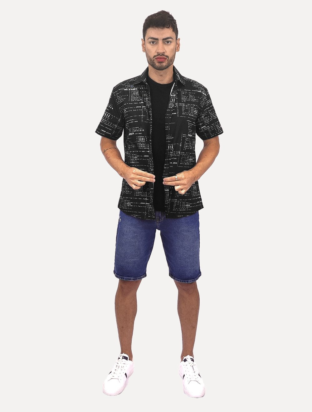 Camisa John John Masculina Manga Curta Heaven String Preta