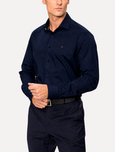Camisa Tommy Hilfiger Masculina Slim Solid Contrast Azul Marinho