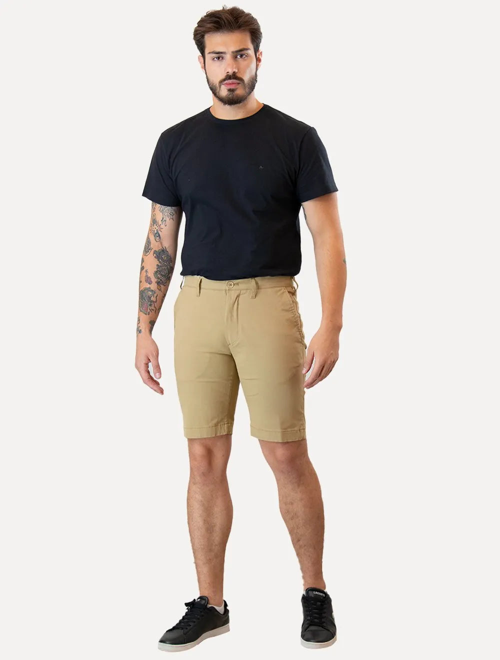 Bermuda Lacoste Masculina Sarja Slim Cotton Stretch Bege