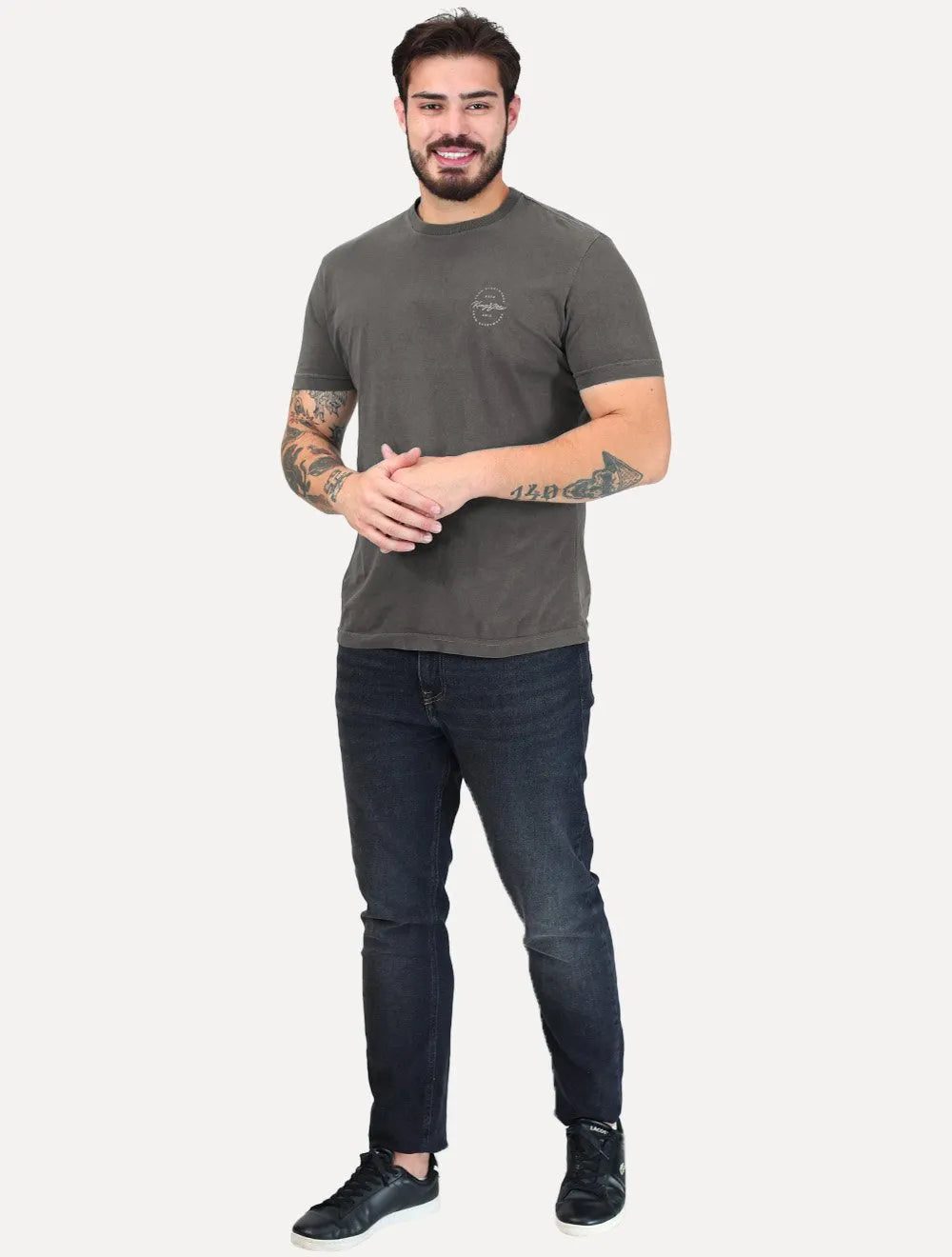 Camiseta King & Joe Masculina Signature Circle Estonada Light Peito Cinza