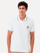 Polo Original Penguin Masculina Piquet Lisa Friso Mega Patch Branca
