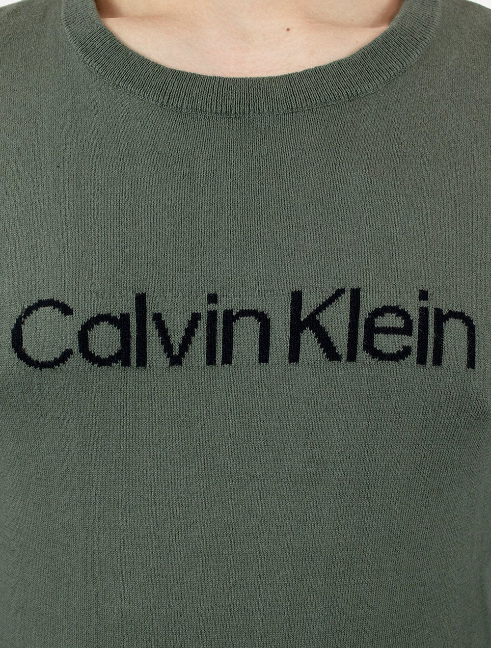 Suéter Calvin Klein Masculina Tricot Front Logo Verde Militar