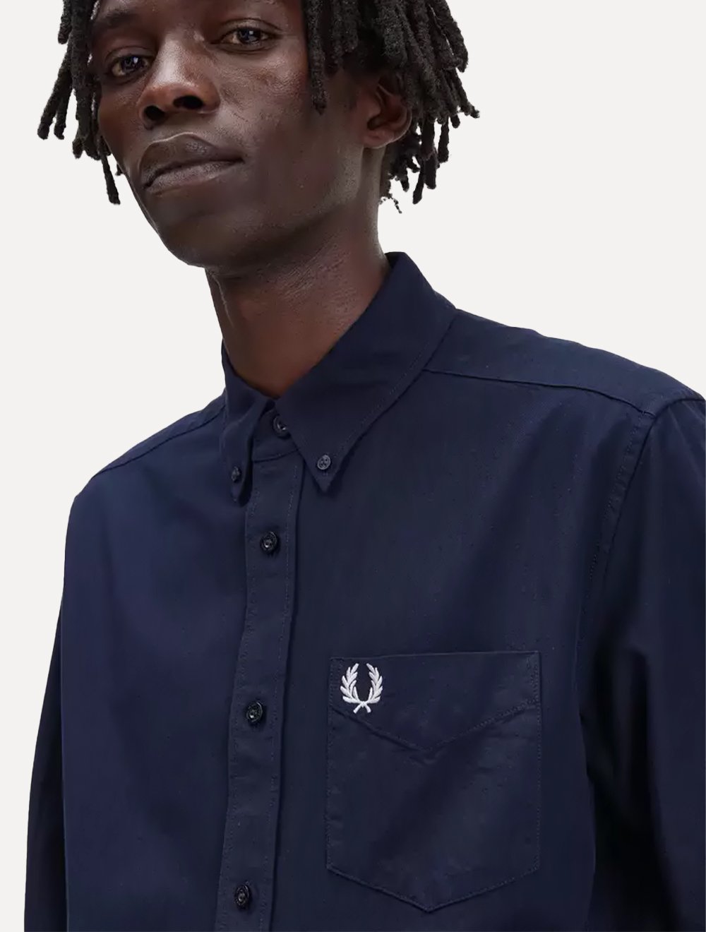 Camisa Fred Perry Masculina Oxford Pocket Light Logo Azul Escuro