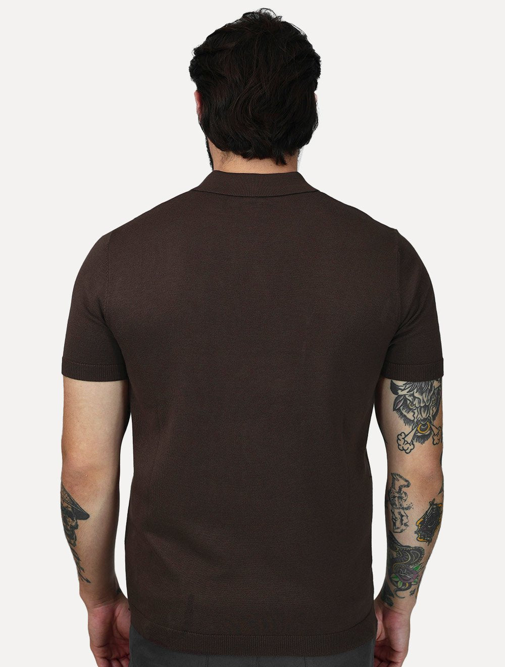 Polo Dixen Masculina Tricot Viscose Texturizada Manga Curta Marrom