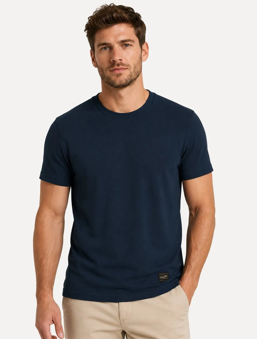 Camiseta King & Joe Masculina Slim Textura Mini Quadrille Azul Marinho