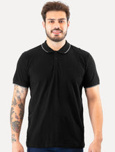 Polo Guess Masculina Piquet Dark Friso Bordado Preta