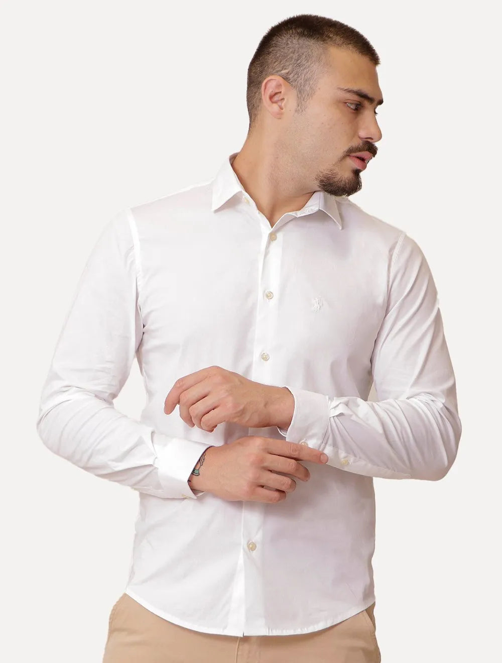 Camisa Ralph Lauren Masculina Slim Office Milano Stretch Off-White