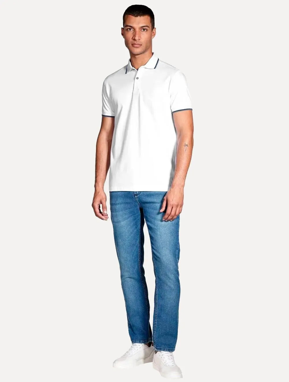 Polo Aramis Masculina Regular Piquet 4 Frisos Blue Branca