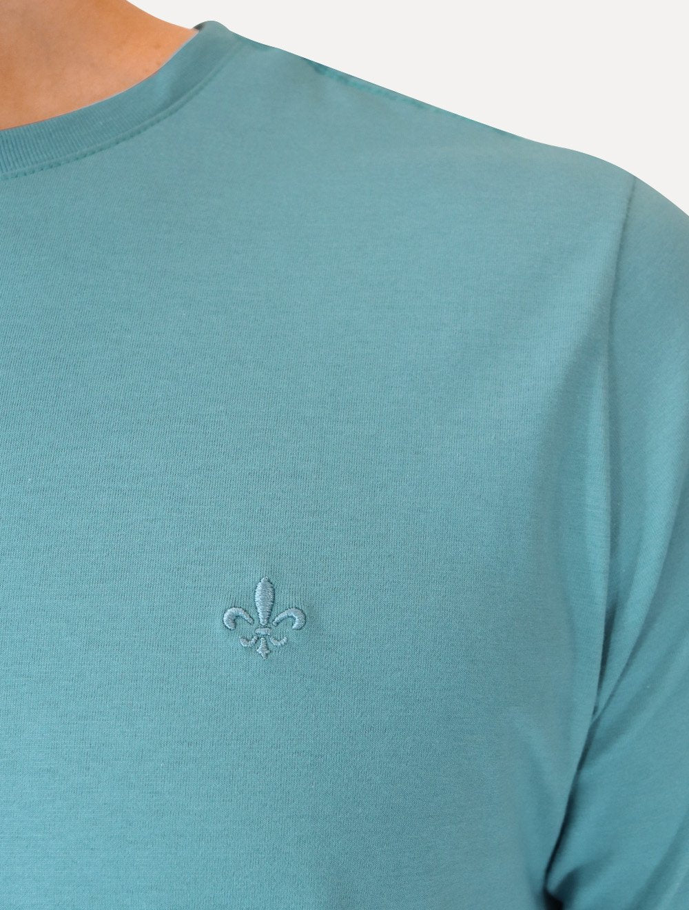 Camiseta Dudalina Masculina Essentials Modal Logo Azul Turquesa