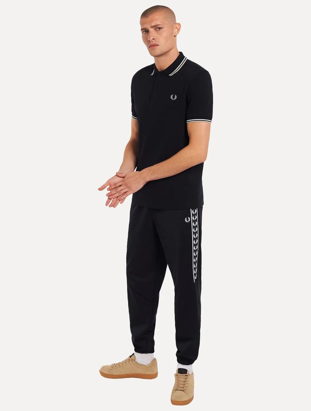 Polo Fred Perry Masculina Piquet Regular White Twin Tipped Preta