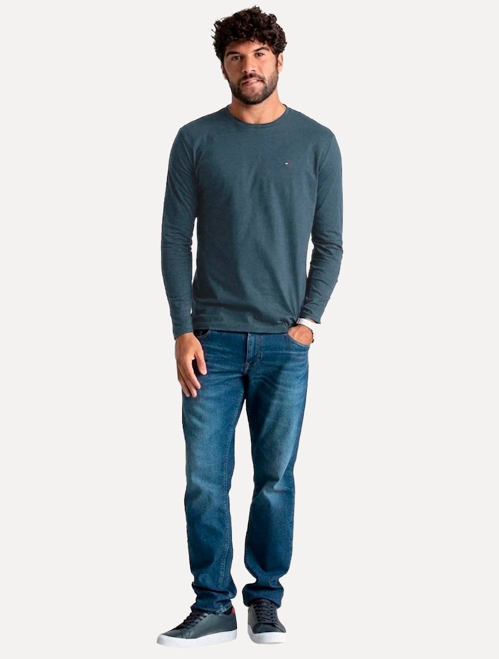 Camiseta Tommy Hilfiger Longa Essential Cotton Azul Petróleo