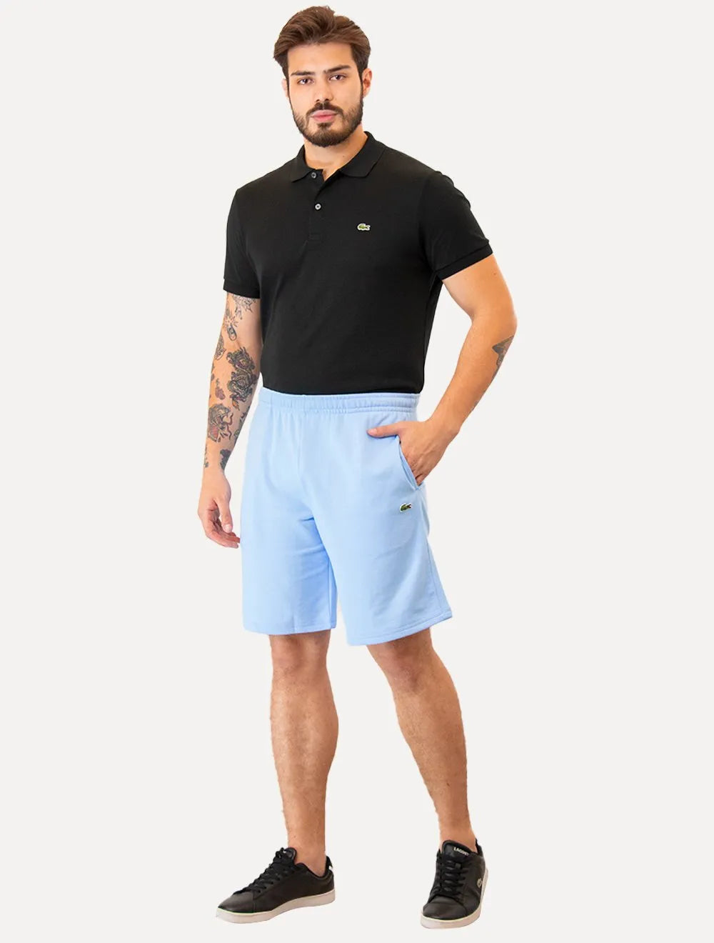 Bermuda Lacoste Moletom Masculina Logo Croco Azul Claro