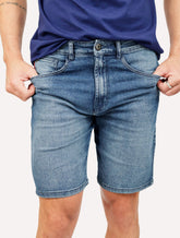 Bermuda Ellus Jeans Masculina Dark Indigo Elastic Long Médio