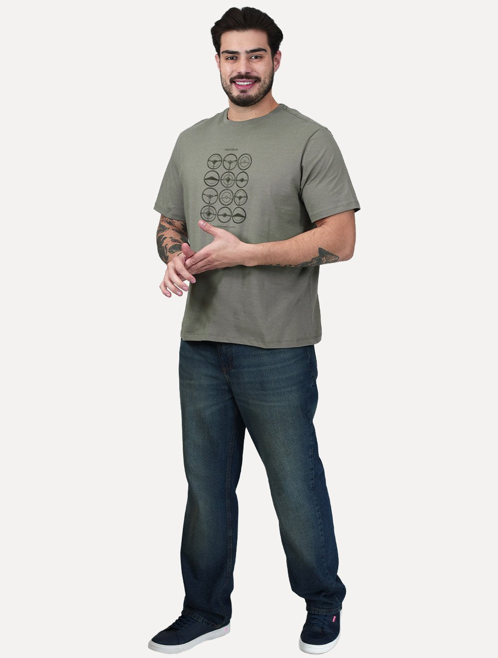 Camiseta Individual Masculina Comfort Estampada Steering Verde Médio