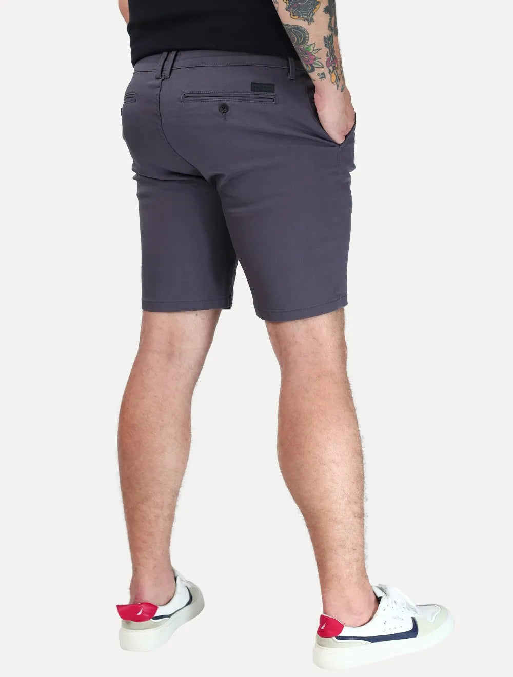 Bermuda K&J Black Masculina Casual Flex Cetim Chumbo