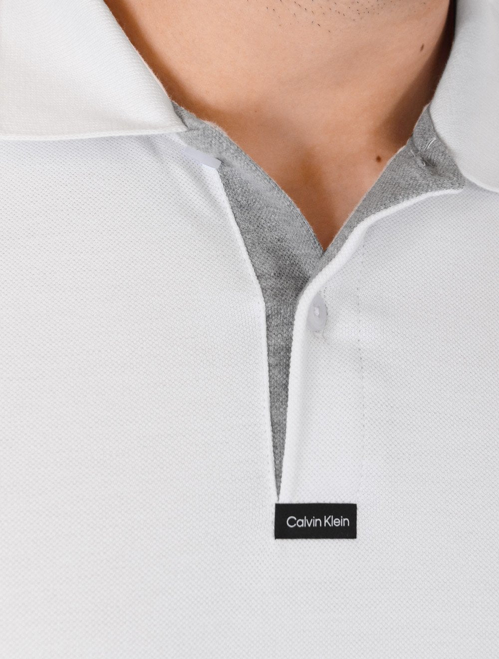 Polo Calvin Klein Masculina Piquet Slim Center Rubber Premium Branca
