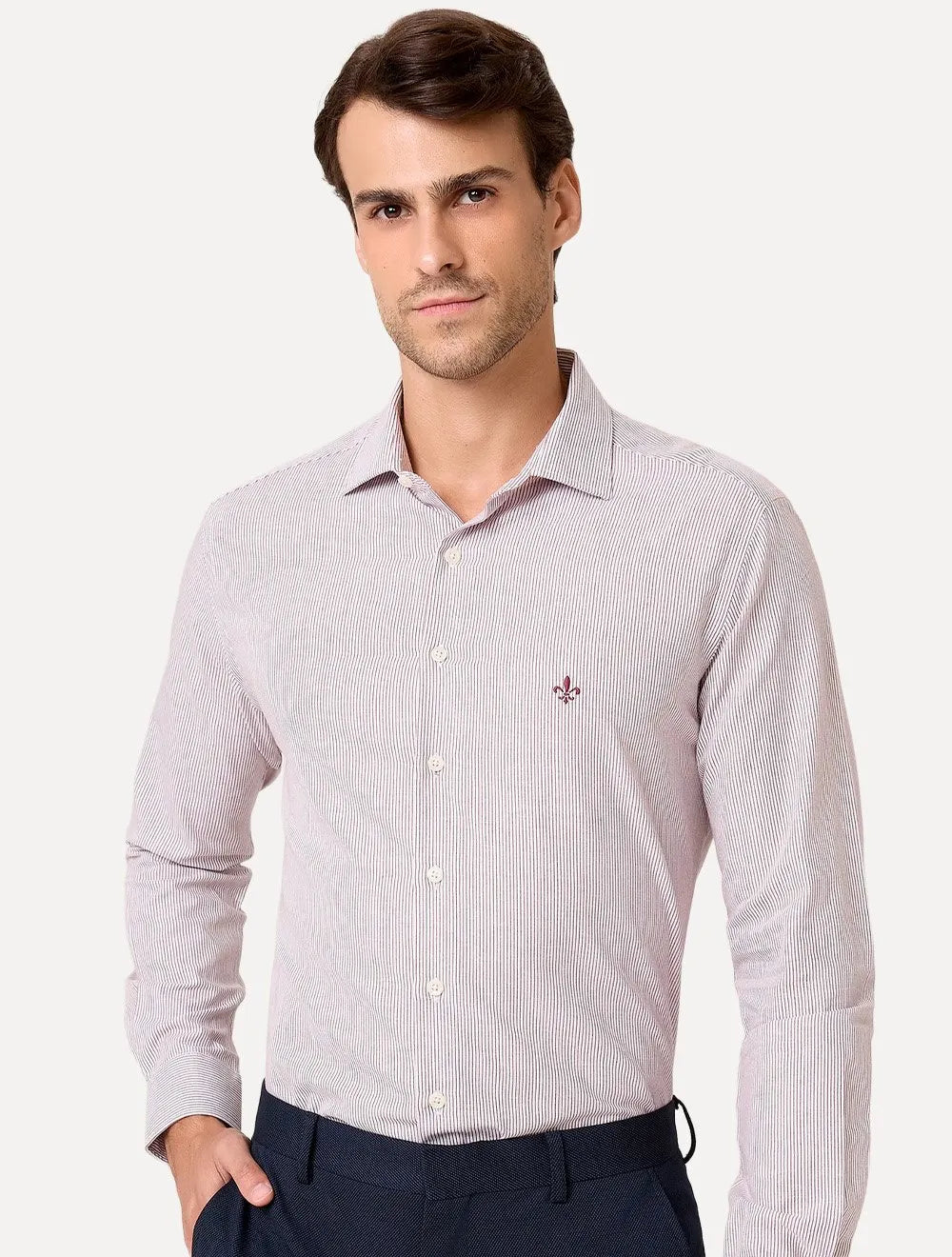 Camisa Dudalina Masculina Slim Superfine Cotton Listrada Vermelha