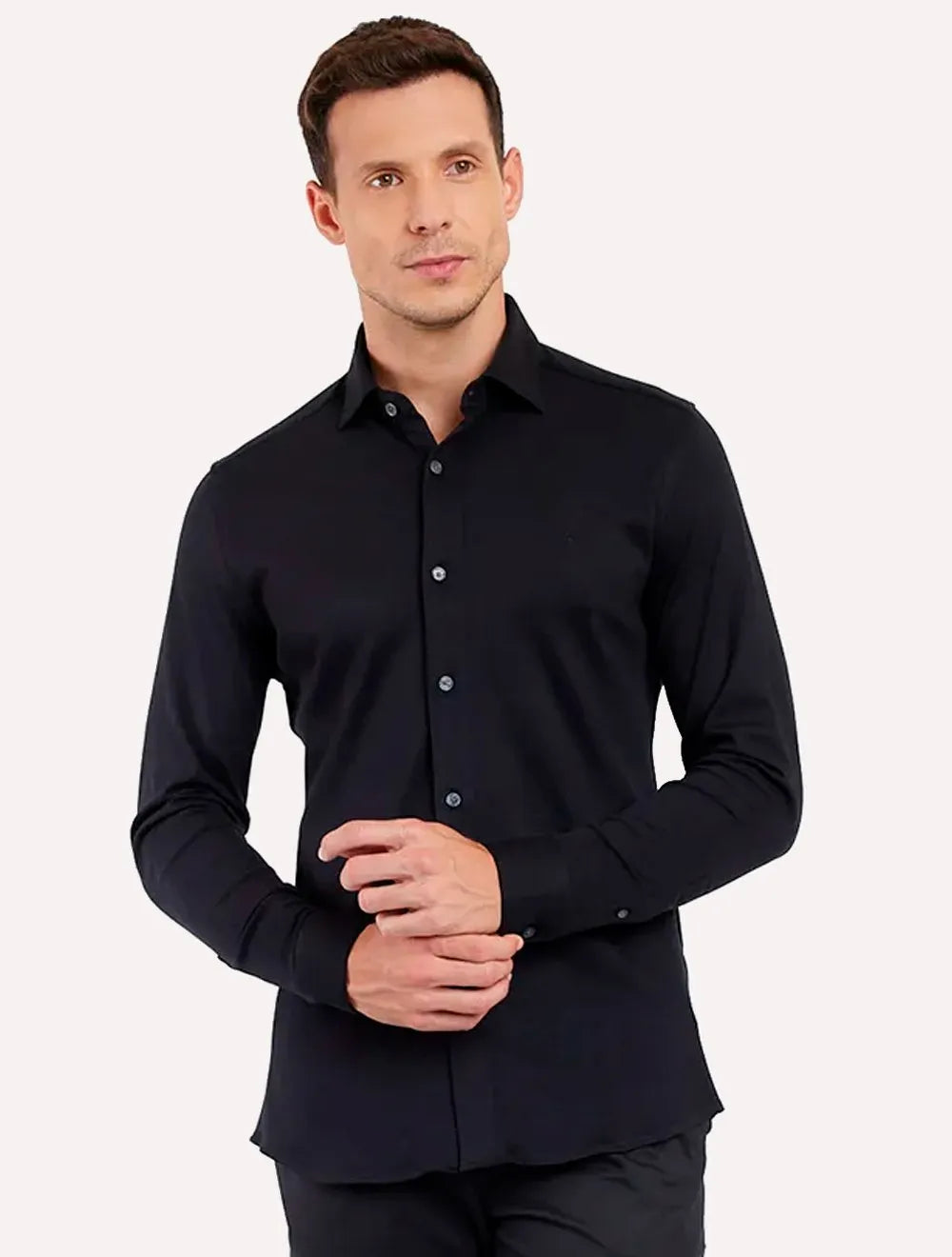 Camisa Aramis Masculina Slim Tricoline Black Stretch Preta