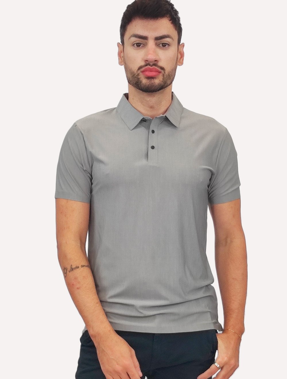Polo Pacific Blue Masculina Basic Melange Cinza Médio
