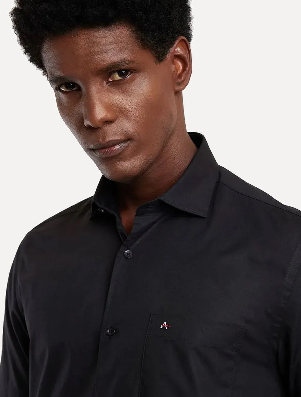 Camisa Aramis Masculina Manga Curta Tricoline Stretch Pocket Preta