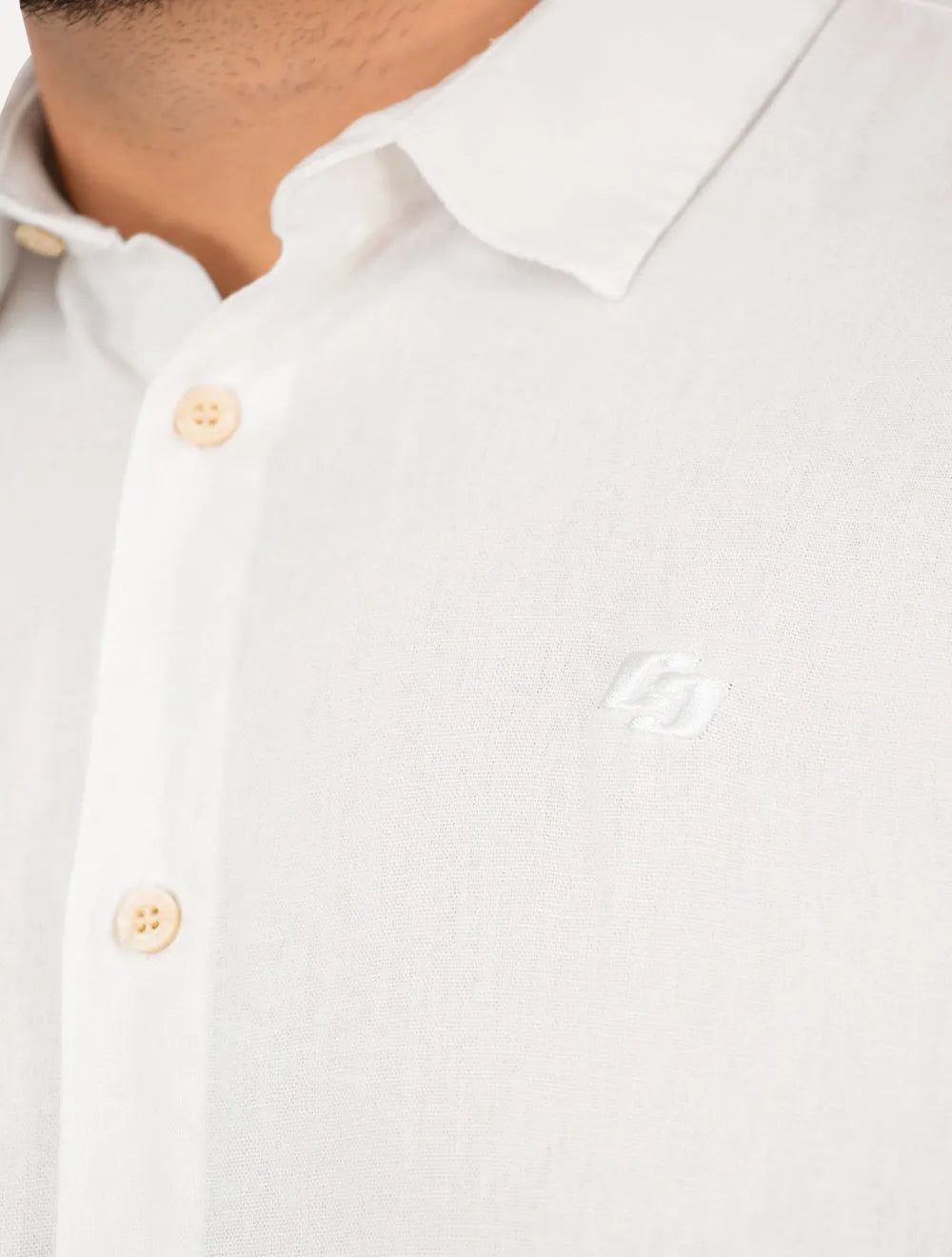 Camisa Colcci Masculina Linho Relax Logo Branca