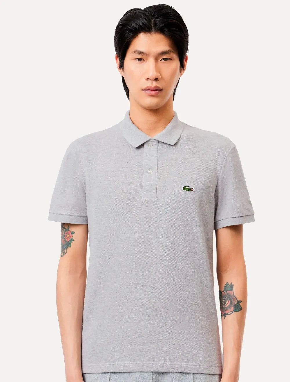 Polo Lacoste Masculina Slim Fit Petit Piquet Cinza Mescla
