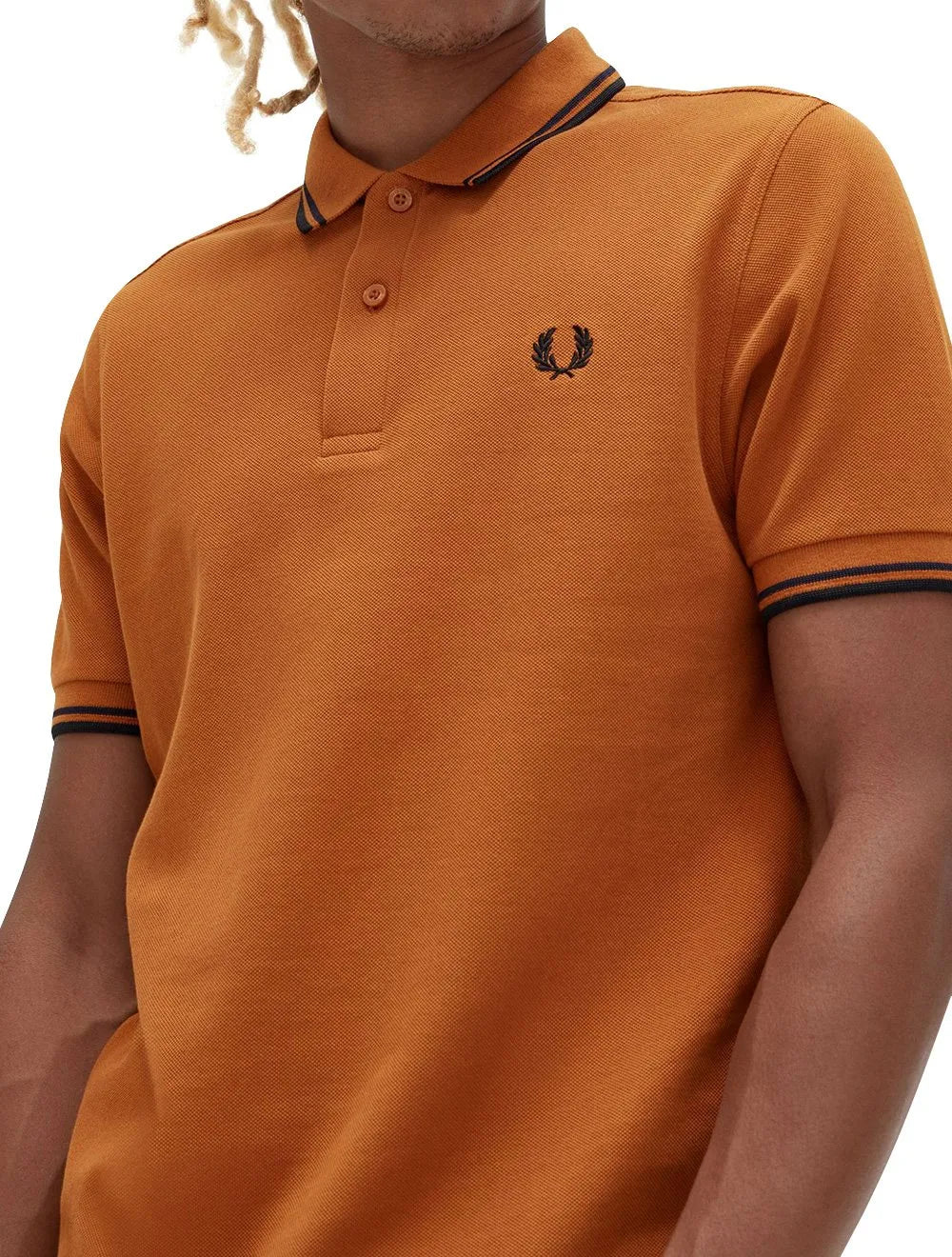 Polo Fred Perry Masculina Piquet Regular Navy Twin Tipped Marrom
