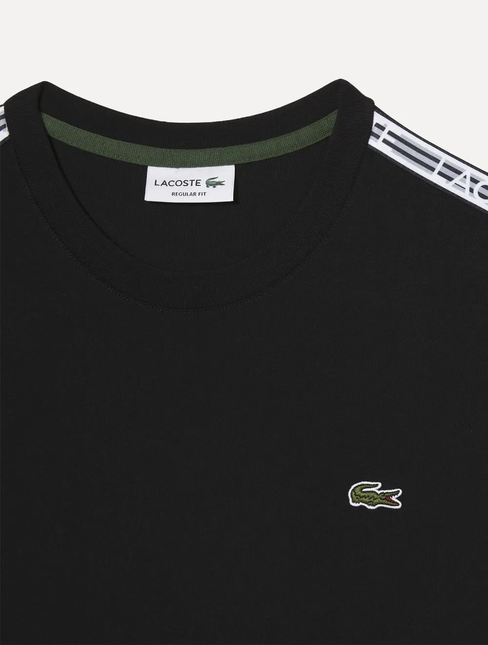 Camiseta Lacoste Masculina Regular Fit Listrada Logo Preta