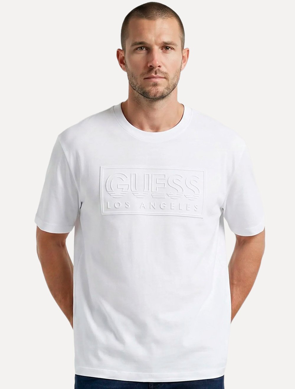 Camiseta Guess Masculina Los Angeles Embossed Logo Branco