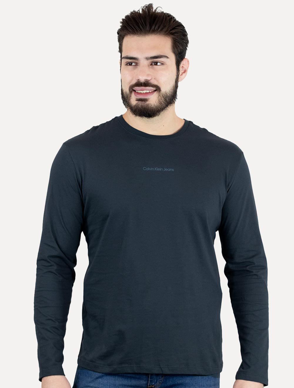 Camiseta Calvin Klein Jeans Masculina Manga Longa Institutional Azul Marinho