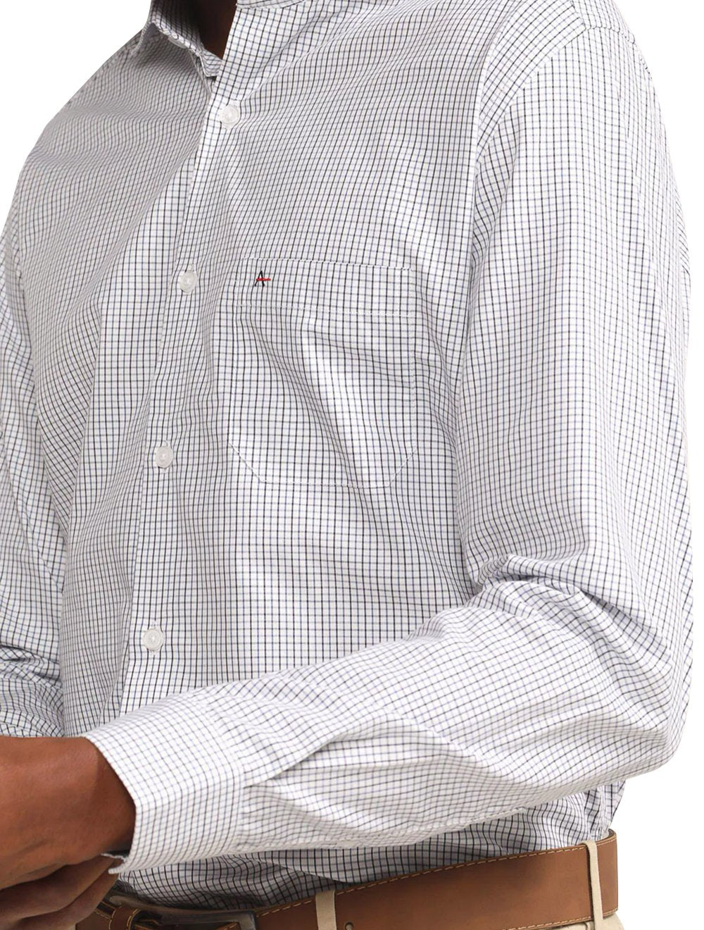 Camisa Aramis Masculina Regular Tricoline Micro Grid Xadrez Azul Cáqui Branca