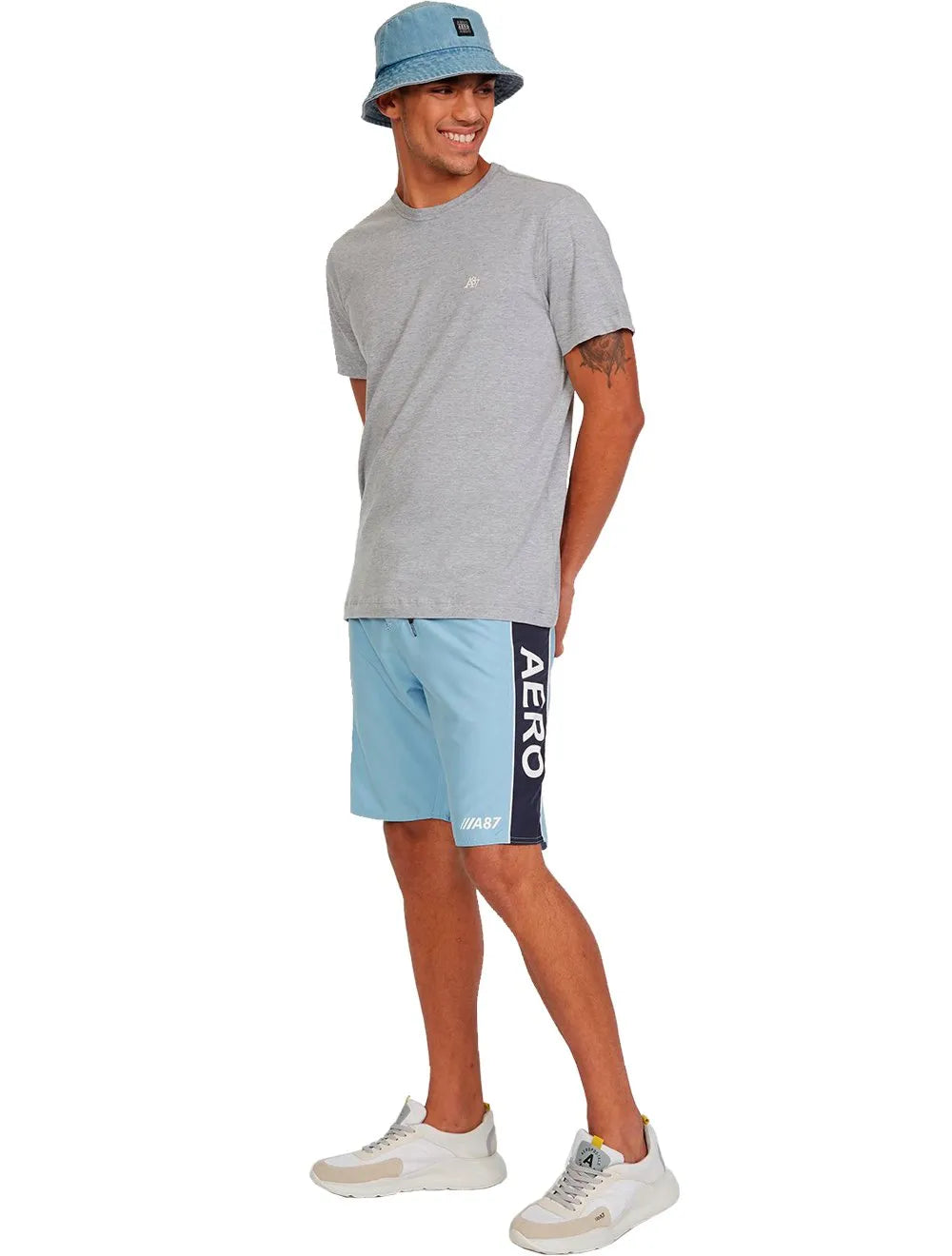 Bermuda Aeropostale Masculina Boardshorts Aero Side A87 Azul Claro/ Marinho