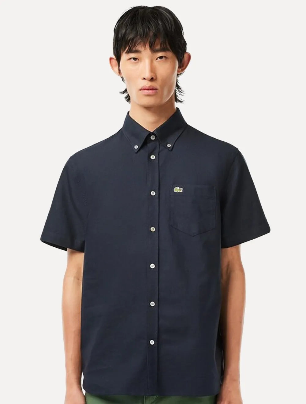 Camisa Lacoste Masculina Manga Curta Regular Oxford Pocket Azul Marinho