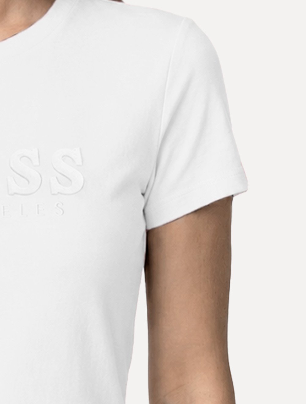 Camiseta Guess Feminina Bold Cursive Embossed Logo Branca