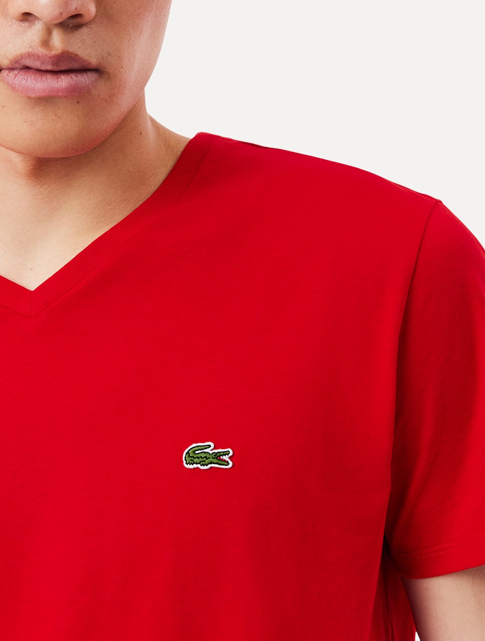 Camiseta Lacoste Masculina Jersey Pima Cotton Gola V Vermelha