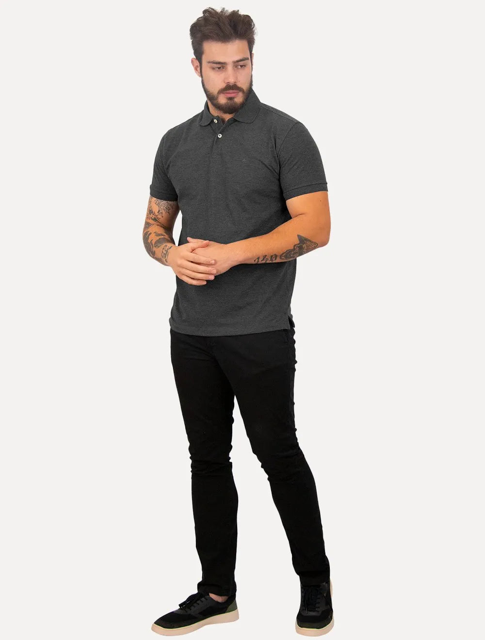 Polo Aramis Masculina Basic Piquet Mono Grafite Mescla