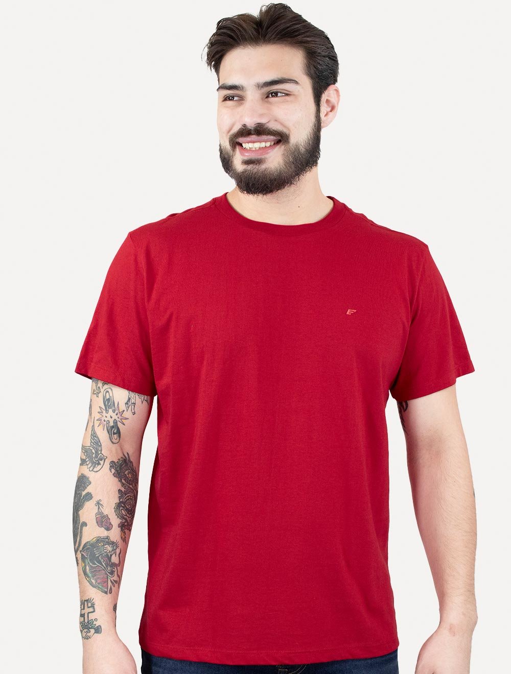 Camiseta Ellus Masculina Cotton Fine Easa Duocolor Vermelha