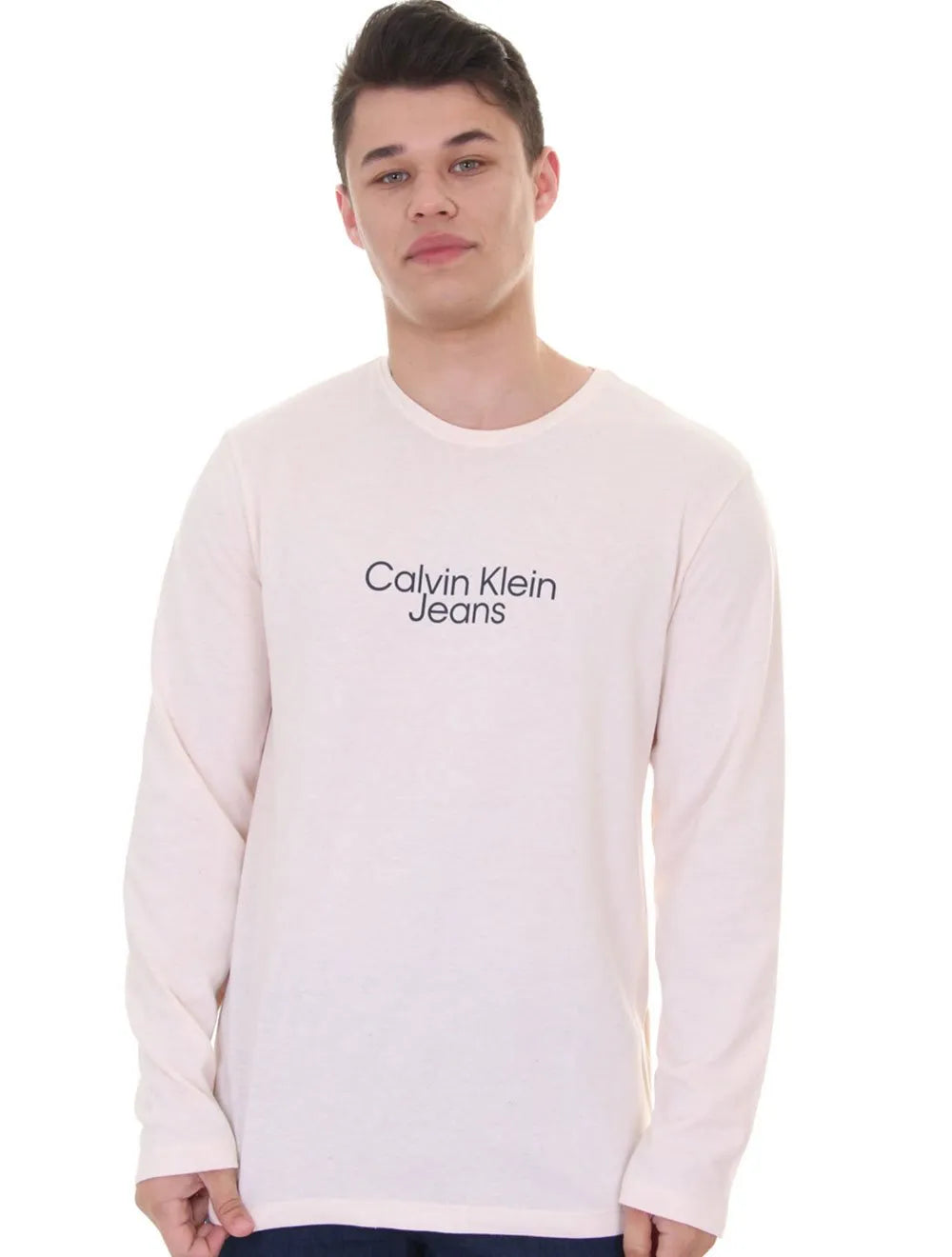 Camiseta Calvin Klein Jeans Masculina Manga Longa Sustainable Off-White