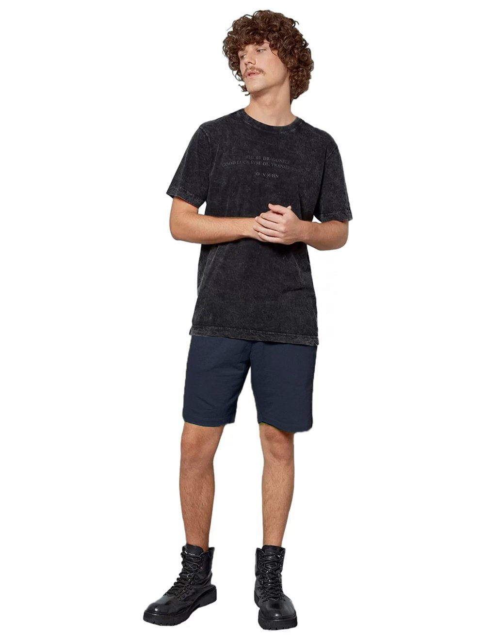Bermuda John John Masculina Moletom New Basic Print Azul Médio