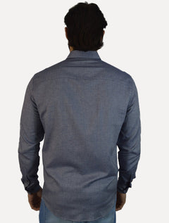 Camisa Calvin Klein Jeans Masculina Regular Oxford Leve Logo Azul Marinho