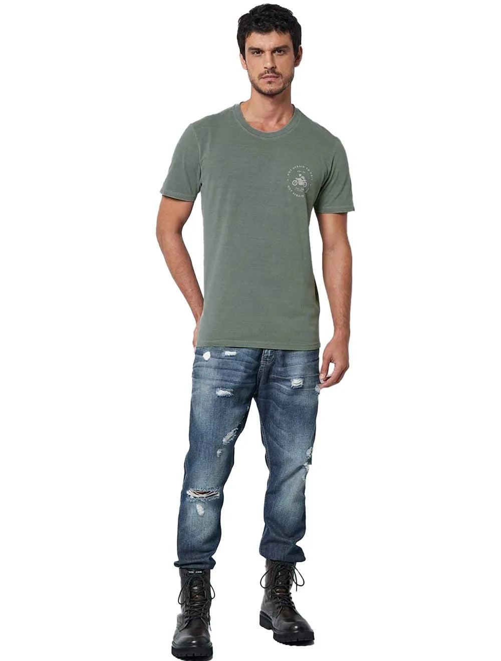 Camiseta John John Masculina Regular Not Afraid Stoned Cinza Escuro