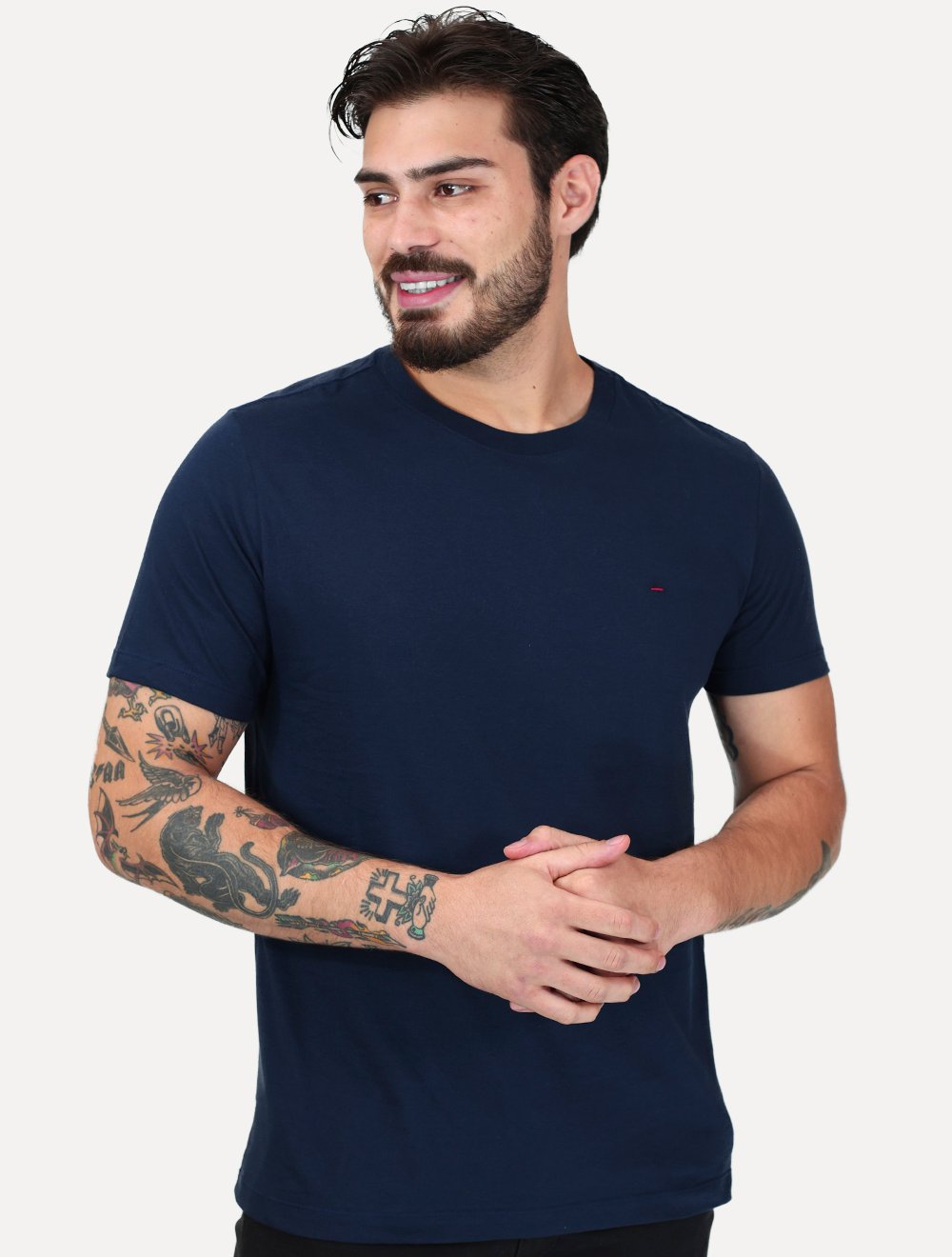 Camiseta Aramis Masculina Basic Lisa Dark Logo Azul Marinho
