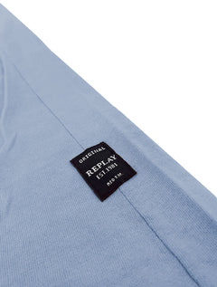 Camiseta Replay Masculina Basic Embroidered Logo Azul Claro