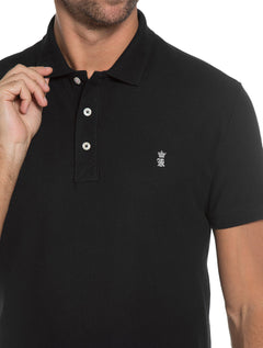 Polo Sergio K Masculina Piquet Gorgurão Light Logo Preta